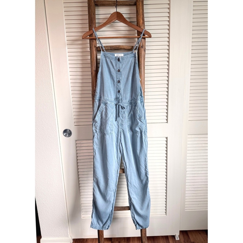 ONeill Women's Blue Chambray Button Front‎ Drawstring Waist Jumpsuit Overalls XS - Picture 2 of 5